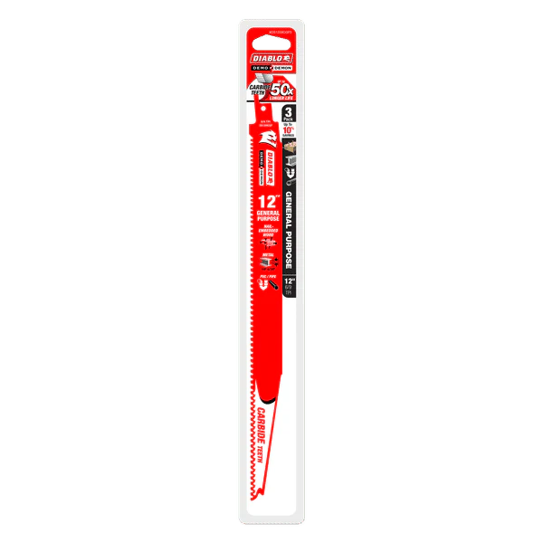 Diablo DS1209CGP3 12" Demo Demon Carbide General Purpose Recip Blades, 6/9 TPI (Pack of 3) - Image 2
