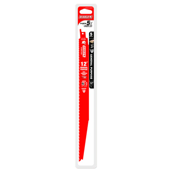 Diablo DS1214BGP5 12" Bi-Metal Recip Blade for Nail-Embedded Wood, Metal, and Plastic, 8/14 TPI (Pack of 5) - Image 2