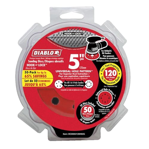 Diablo Hook and Lock ROS Sanding Discs for Wood, Metal and Plastics - 5", 120 Grit, Medium, Ceramic Blend, 50-Pack - DCD050120H50G - Image 4