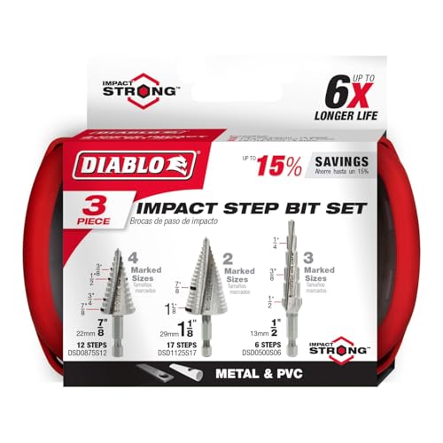 Diablo Impact Strong Step Drill Bit Set - Fast, Precise Drilling in Thin Metals, Plastic and Steel - Split Point Tip, Optimized Dual Flute Design, 3-Piece Set - DSDS003 - Image 2