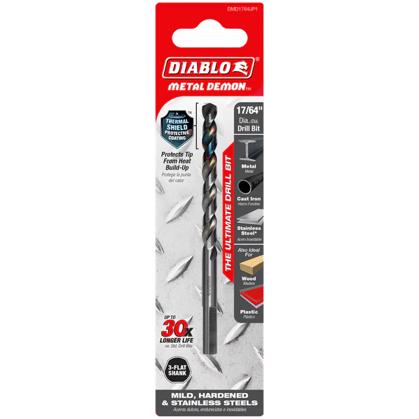 Diablo DMD1764JP1 Metal Demon Drill Bit with Thermal Shield Protective Coating for Mild, Hardened and Stainless Steel - 4.3" Length, 17/64" Dia., 3-Flats Shank - Image 2