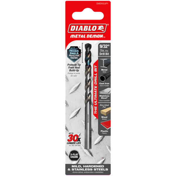 Diablo DMD932JP1 Metal Demon Drill Bit with Thermal Shield Protective Coating for Mild, Hardened and Stainless Steel - 4.3" Length, 9/32" Dia., 3-Flats Shank - Image 2