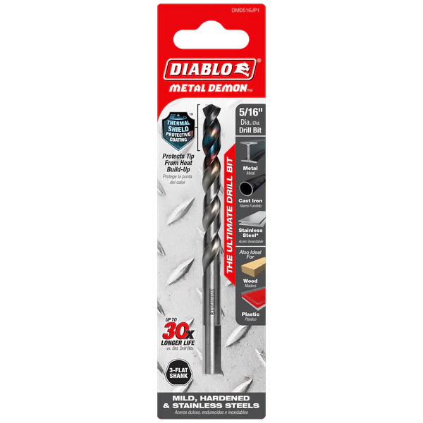 Diablo DMD516JP1 Metal Demon Drill Bit with Thermal Shield Protective Coating for Mild, Hardened and Stainless Steel - 4.6" Length, 5/16" Dia., 3-Flats Shank - Image 2