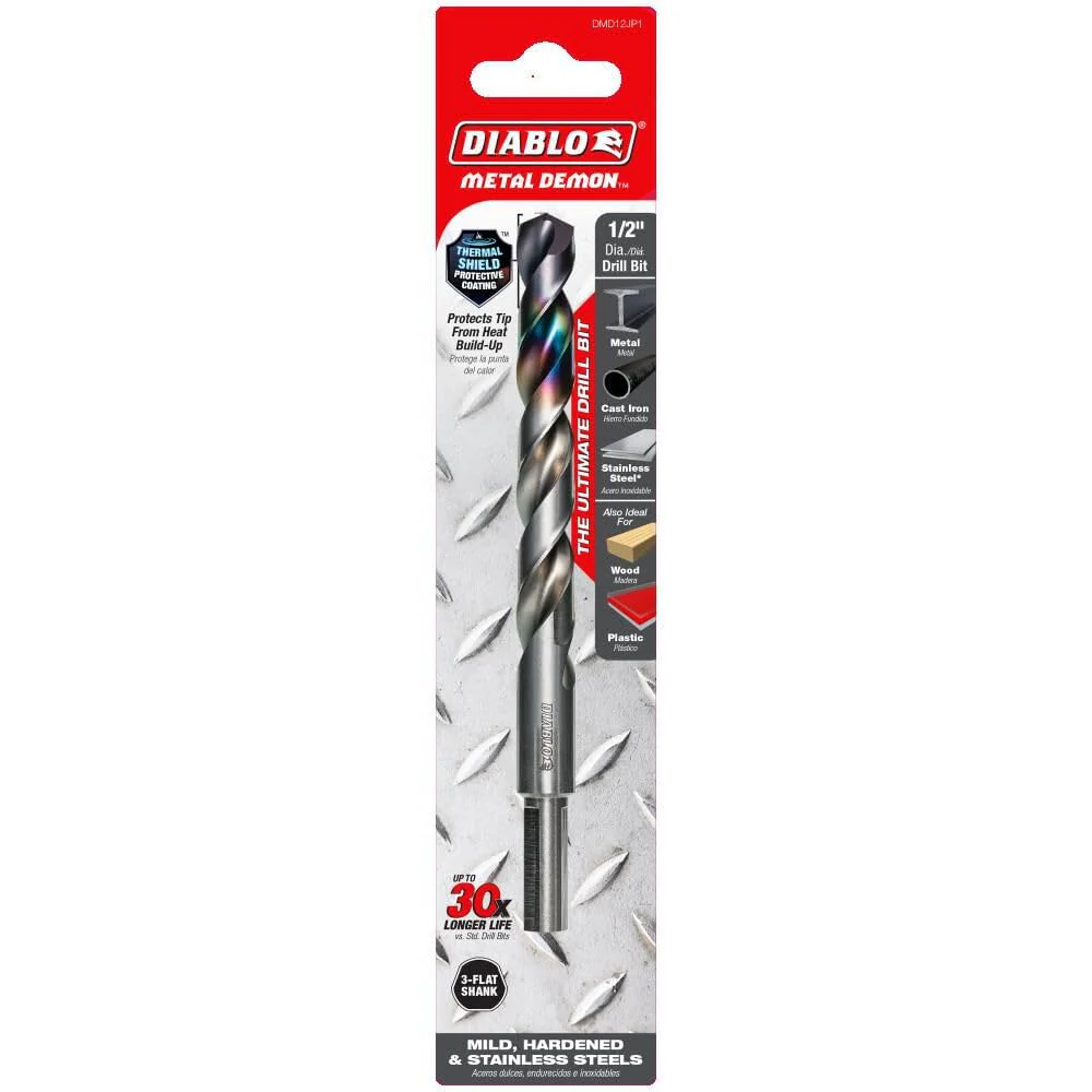 Diablo DMD12JP1 Metal Demon Drill Bits for Mild, Hardened and Stainless Steels, 1/2" Diameter, 3-Flats-Reduced Shank, 5.9" Length - Image 3