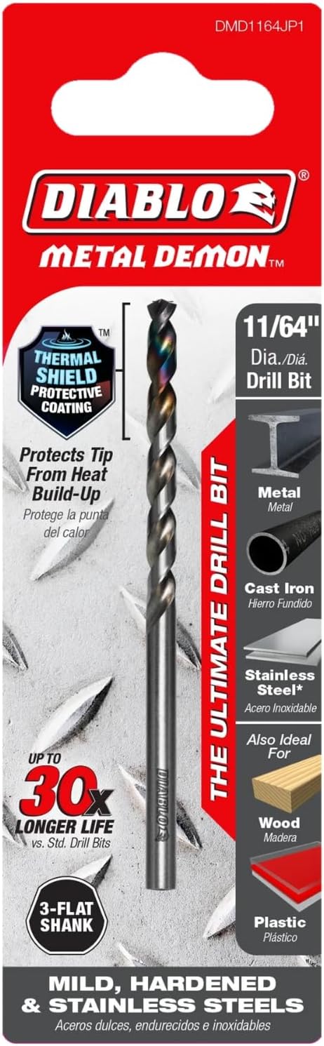 Diablo Metal Demon Drill Bits for Mild, Hardened and Stainless Steels - 11/64-Inch Diameter, 3-Flats Shank, 3.1-Inch Length - DMD1164JP1 - Image 3