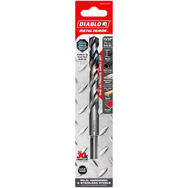 Diablo DMD1532JP1 Metal Demon Drill Bits for Mild, Hardened and Stainless Steels, 15/32-Inch Diameter, 3-Flats Reduced Shank, 5.9-Inch Length - Image 2