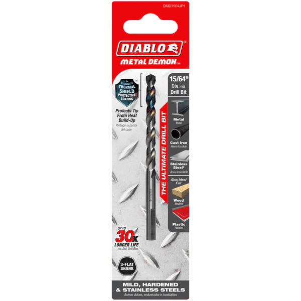 Diablo DMD1564JP1 Metal Demon Drill Bits for Mild, Hardened and Stainless Steels, 15/64-Inch Diameter, 3-Flats Shank, 3.7-Inch Length - Image 2
