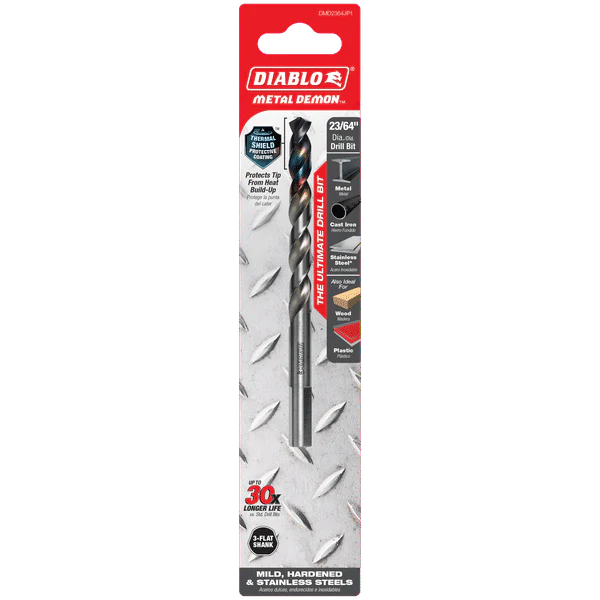 Diablo DMD2364JP1 Metal Demon Drill Bits for Mild, Hardened and Stainless Steels, 23/64-Inch Diameter, 3-Flats Shank, 4.9-Inch Length - Image 2