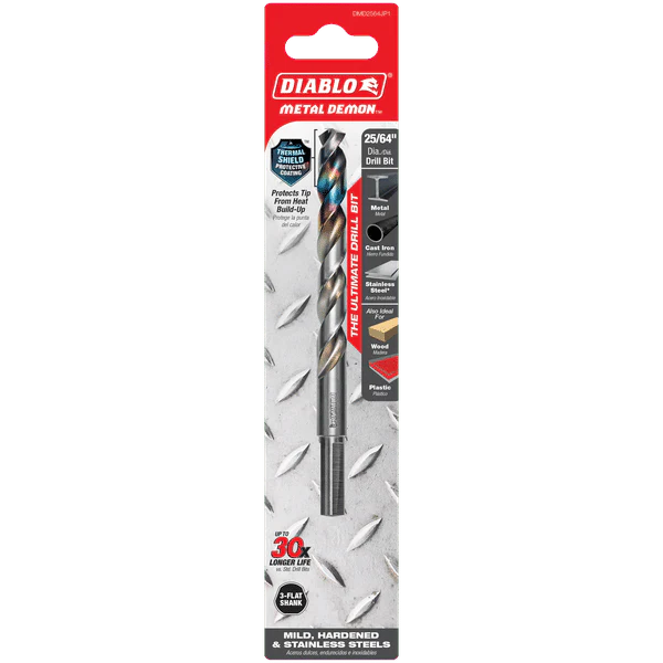 Diablo DMD2564JP1 Metal Demon Drill Bits for Mild, Hardened and Stainless Steels, 25/64-Inch Diameter, 3-Flats Shank, 5.2-Inch Length - Image 2