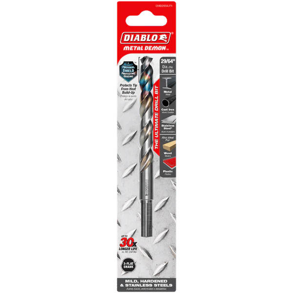 Diablo DMD2964JP1 Metal Demon Drill Bits for Mild, Hardened and Stainless Steels - 29/64-Inch Diameter, 3-Flats Reduced Shank, 5.6-Inch Length - Image 2