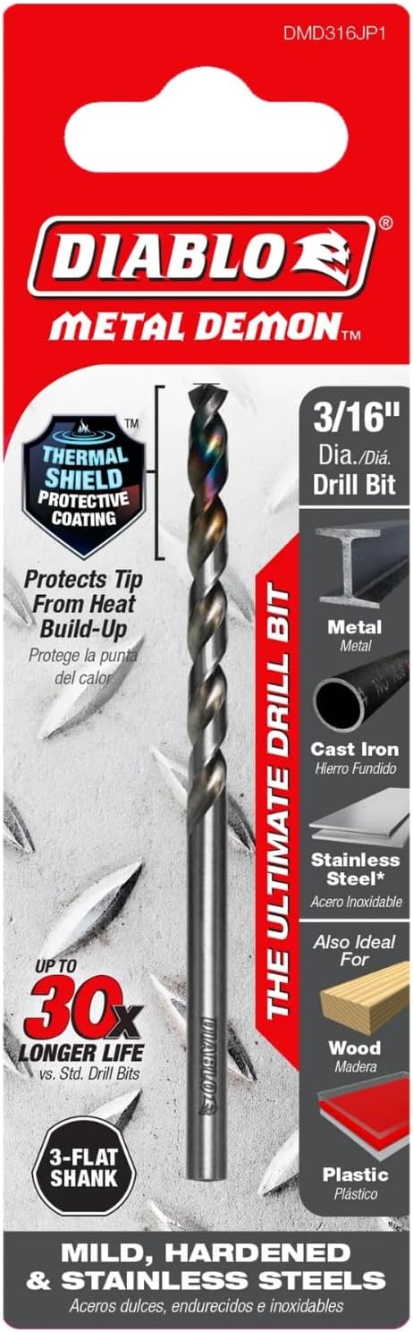 Diablo Metal Demon Drill Bits for Mild, Hardened and Stainless Steels - 3/16-Inch Diameter, 3-Flats Shank, 3.4-Inch Length - DMD316JP1 - Image 3