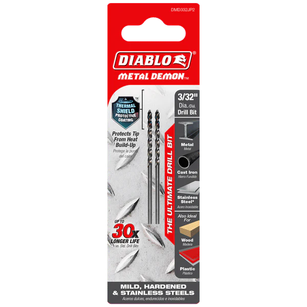 Diablo DMD332JP2 Metal Demon Drill Bits for Mild, Hardened and Stainless Steels - 3/32-Inch Diameter, CYL Shank, 2.2-Inch Length (Pack of 2) - Image 2