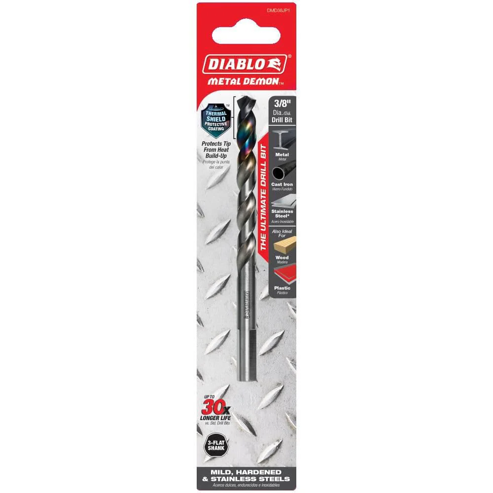 Diablo DMD38JP1 Metal Demon Drill Bits for Mild, Hardened and Stainless Steels, 3/8-Inch Diameter, 3-Flats Shank, 5.2-Inch Length - Image 3