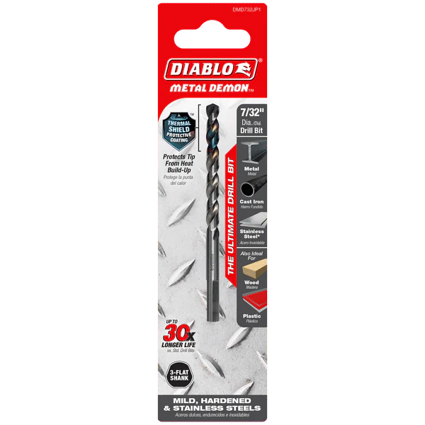 Diablo DMD732JP1 Metal Demon Drill Bits for Mild, Hardened and Stainless Steels - 7/32-Inch Diameter, 3-Flats Shank, 3.7-Inch Length - Image 2