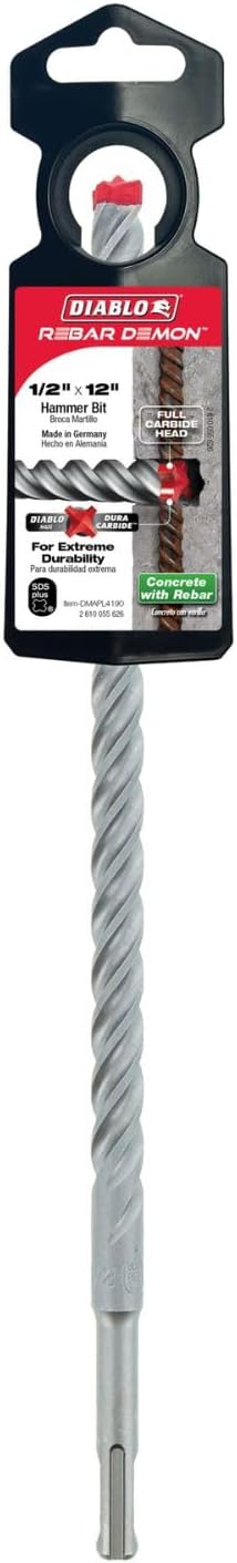 Diablo Rebar Demon SDS-Plus 4-Cutter Full Carbide Head Hammer Drill Bit - 1/2" Diameter, 12" Length, 10" Working Length - DMAPL4190 - Image 3