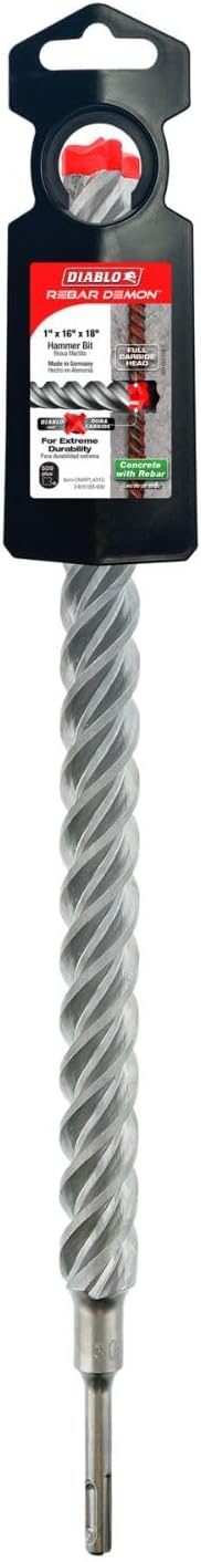 Diablo Rebar Demon SDS-Plus 4-Cutter Full Carbide Head Hammer Drill Bit - 1" Diameter, 18" Length, 16" Working Length - DMAPL4310 - Image 3