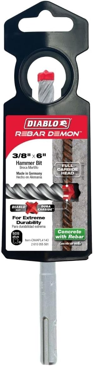 Diablo Rebar Demon SDS-Plus 4-Cutter Full Carbide Head Hammer Drill Bit - 3/8" Diameter, 6" Length, 4" Working Length - DMAPL4140 - Image 3