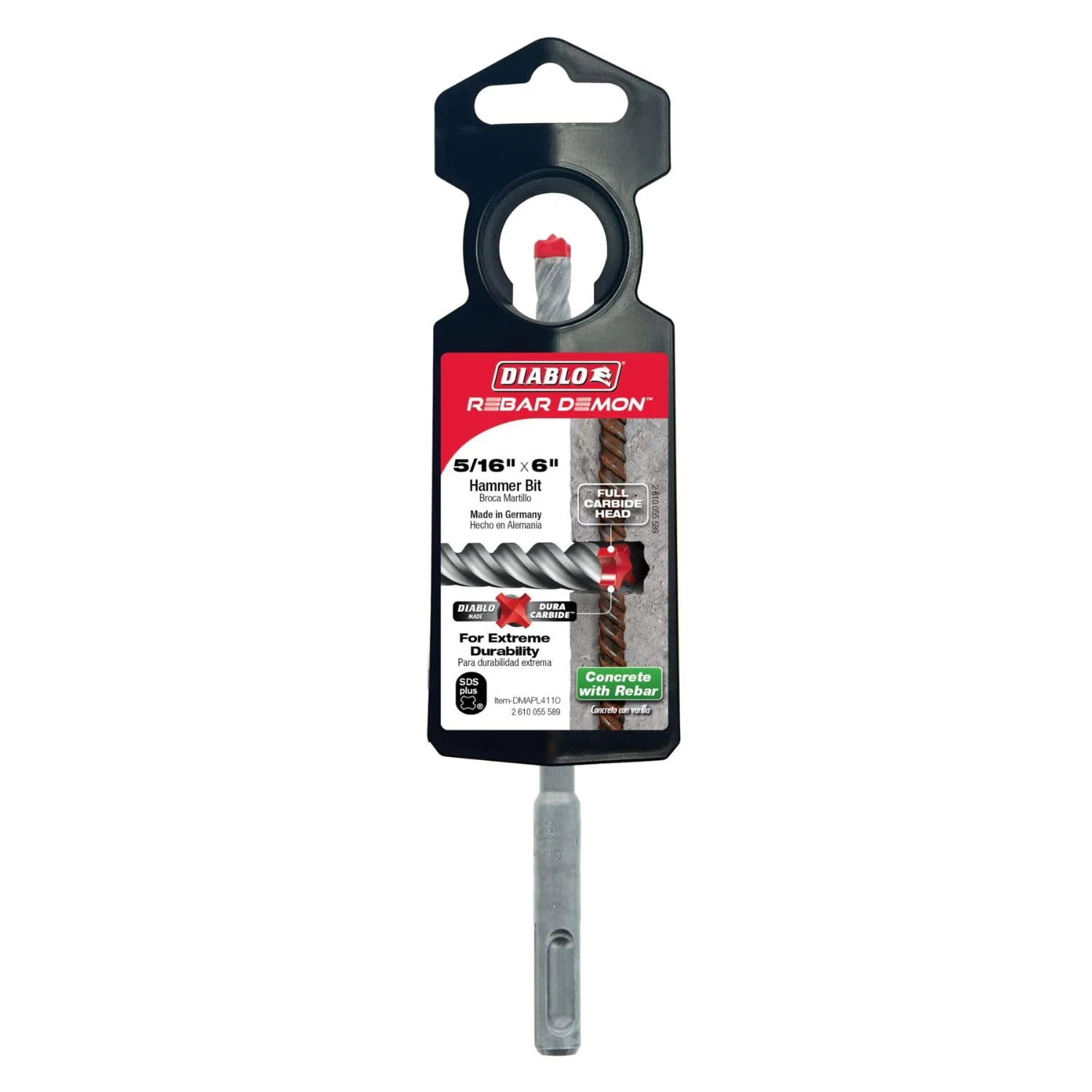 Diablo Rebar Demon SDS-Plus 4-Cutter Full Carbide Head Hammer Drill Bit for Concrete and Reinforced Materials - 5/16" Diameter, 6" Length, 4" Working Length - DMAPL4110 - Image 3