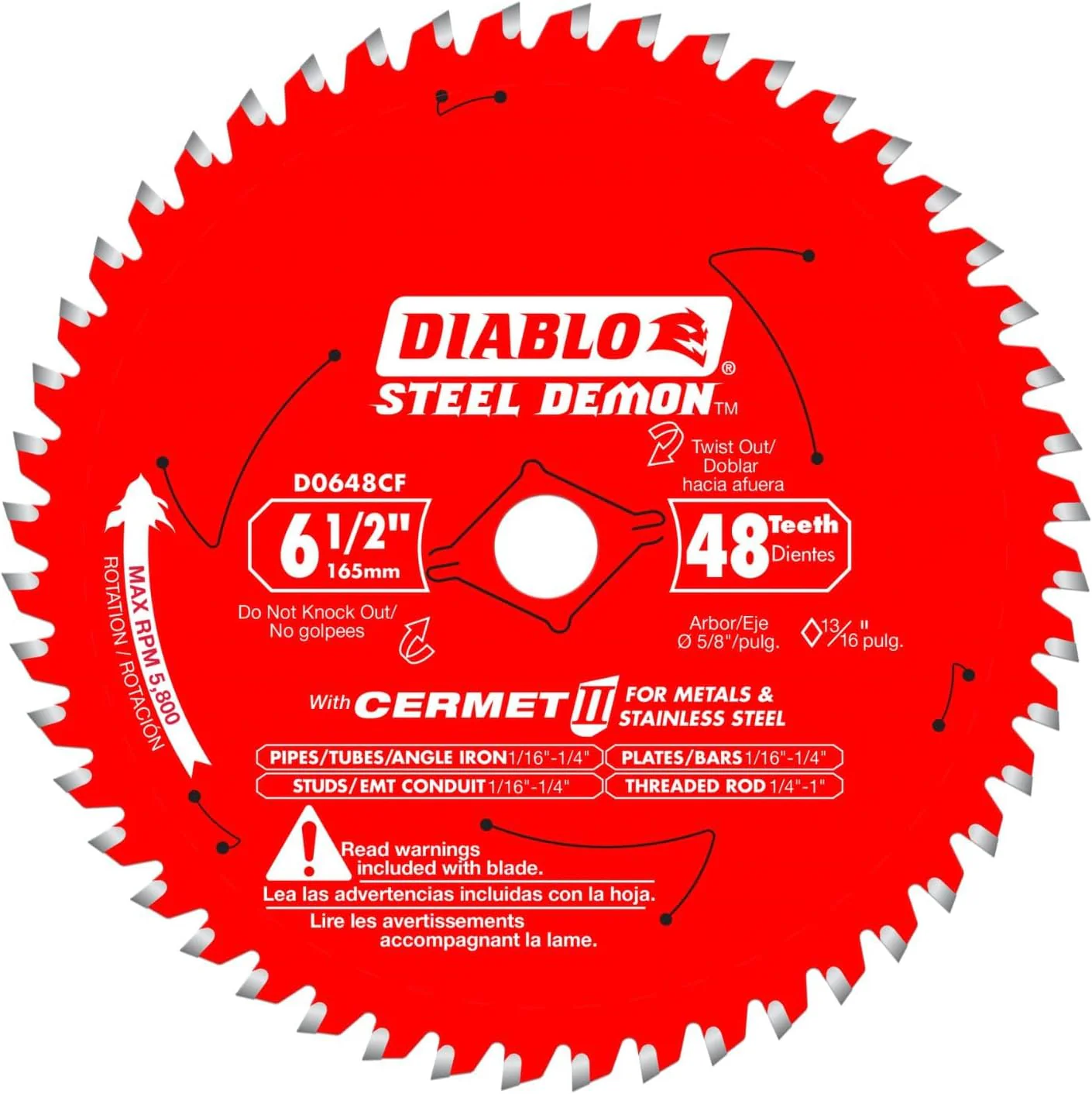 Diablo Steel Demon Cermet II Saw Blade for Metals and Stainless Steel - 6-1/2" Diameter, 48 TCG Teeth, 5/8" Arbor, .061" Kerf, 0° Hook Angle, 5800 Max RPM - D0648CFX - Image 2