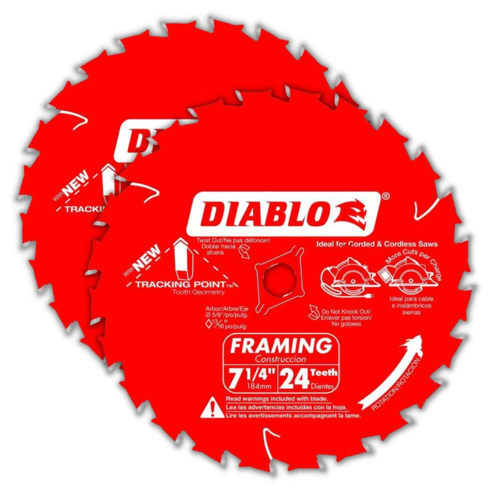 Diablo Tracking Point 7-1/4 in. 24-Tooth Circular Saw Blades – 2-Pack - Tico Carbide, Smooth Cutting, Low Vibration, Non-Stick Coating – D0724VPX - Image 2