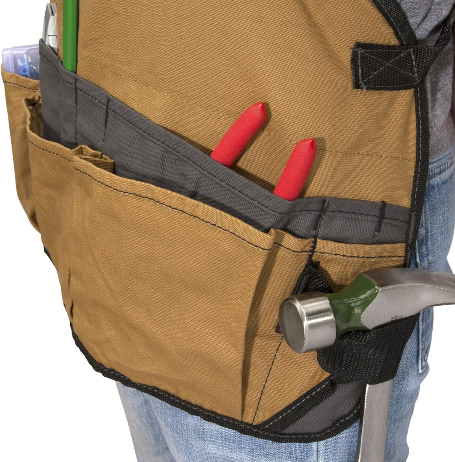 Dickies 57027 16-Pocket Workshop Bib Apron, Durable Canvas Construction, Reinforced Edges, Adjustable Belt, Grey/Tan - Image 2