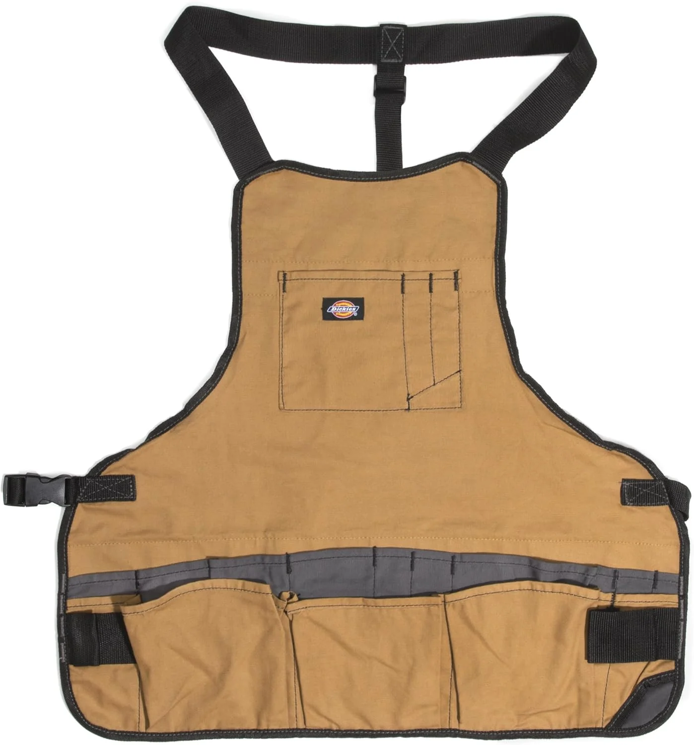 Dickies 57027 16-Pocket Workshop Bib Apron, Durable Canvas Construction, Reinforced Edges, Adjustable Belt, Grey/Tan - Image 4