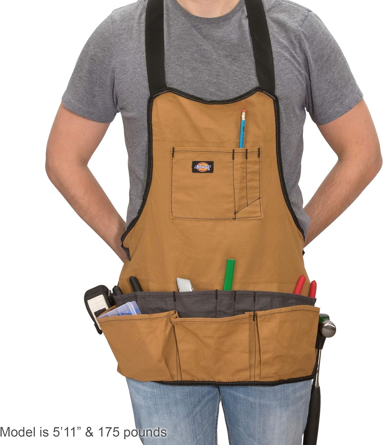 Dickies 57027 16-Pocket Workshop Bib Apron, Durable Canvas Construction, Reinforced Edges, Adjustable Belt, Grey/Tan - Image 5