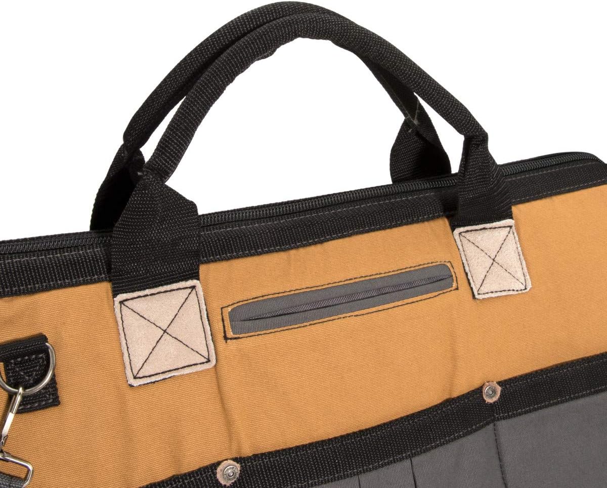 Dickies 57033 20-Inch Durable Canvas Work Bag for Painters, Carpenters, and Builders, Heavy-Duty Zipper, Reinforced Handles, Exterior Pockets, Shoulder Strap, Tan/Grey - Image 4