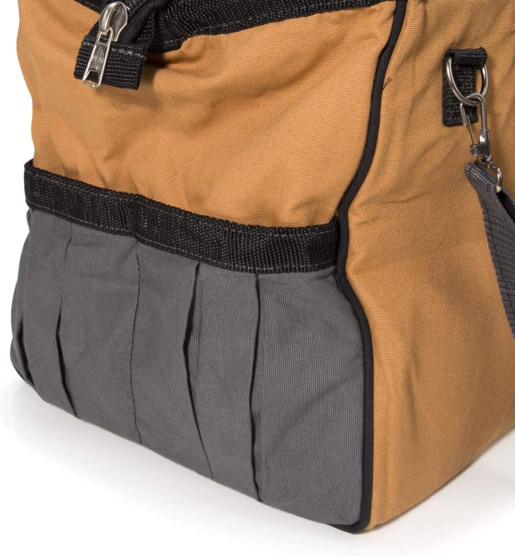 Dickies 57033 20-Inch Durable Canvas Work Bag for Painters, Carpenters, and Builders, Heavy-Duty Zipper, Reinforced Handles, Exterior Pockets, Shoulder Strap, Tan/Grey - Image 5