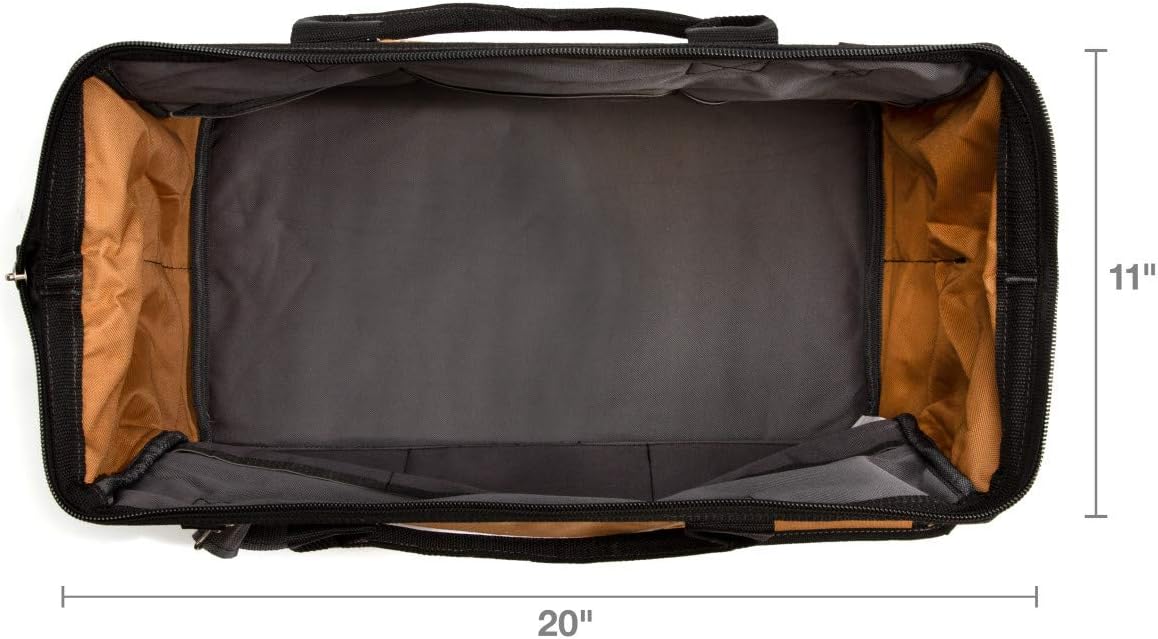 Dickies 57033 20-Inch Durable Canvas Work Bag for Painters, Carpenters, and Builders, Heavy-Duty Zipper, Reinforced Handles, Exterior Pockets, Shoulder Strap, Tan/Grey - Image 6