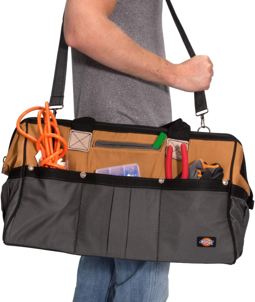 Dickies 57033 20-Inch Durable Canvas Work Bag for Painters, Carpenters, and Builders, Heavy-Duty Zipper, Reinforced Handles, Exterior Pockets, Shoulder Strap, Tan/Grey - Image 7