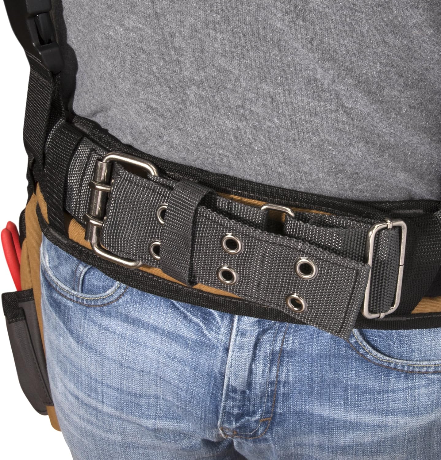 Dickies 57023 4-Piece Carpenter's Rig, Padded Tool Belt Suspenders, Cooling Mesh, Leather Tool Belt, Steel Buckle, Grey/Tan, 3.8 lb. - Image 3