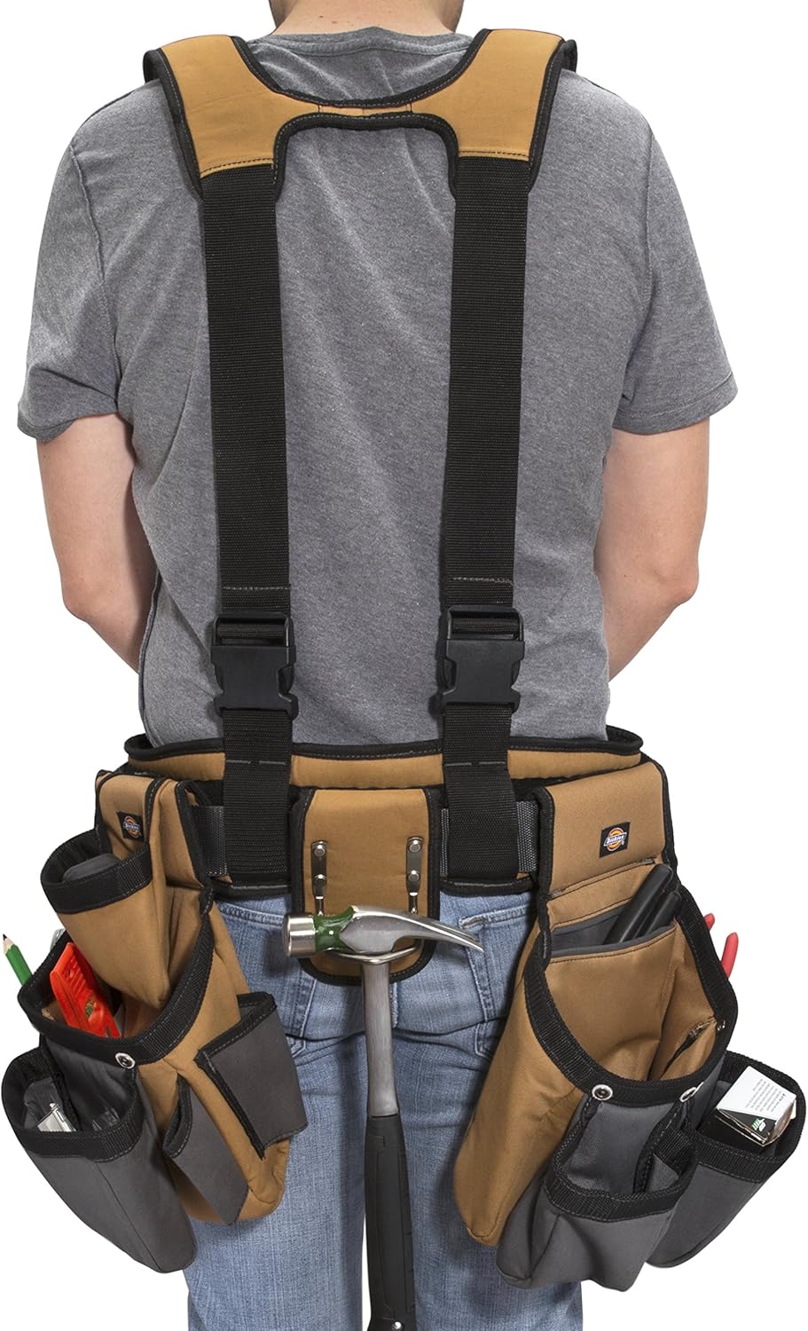 Dickies 57023 4-Piece Carpenter's Rig, Padded Tool Belt Suspenders, Cooling Mesh, Leather Tool Belt, Steel Buckle, Grey/Tan, 3.8 lb. - Image 4