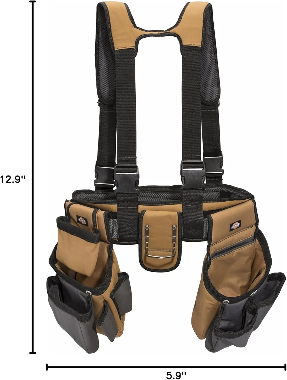 Dickies 57023 4-Piece Carpenter's Rig, Padded Tool Belt Suspenders, Cooling Mesh, Leather Tool Belt, Steel Buckle, Grey/Tan, 3.8 lb. - Image 8