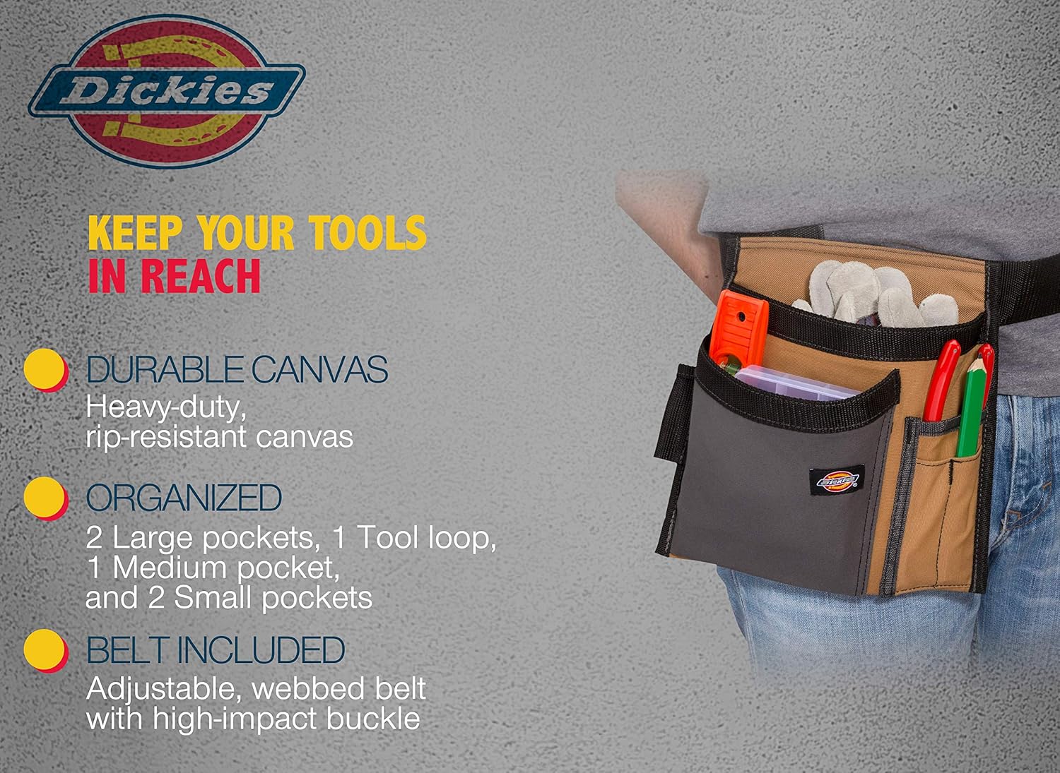 Dickies 57080 5-Pocket Single Side Tool Belt Pouch/Work Apron, Durable Canvas Construction, Adjustable Belt for Custom Fit - Image 5