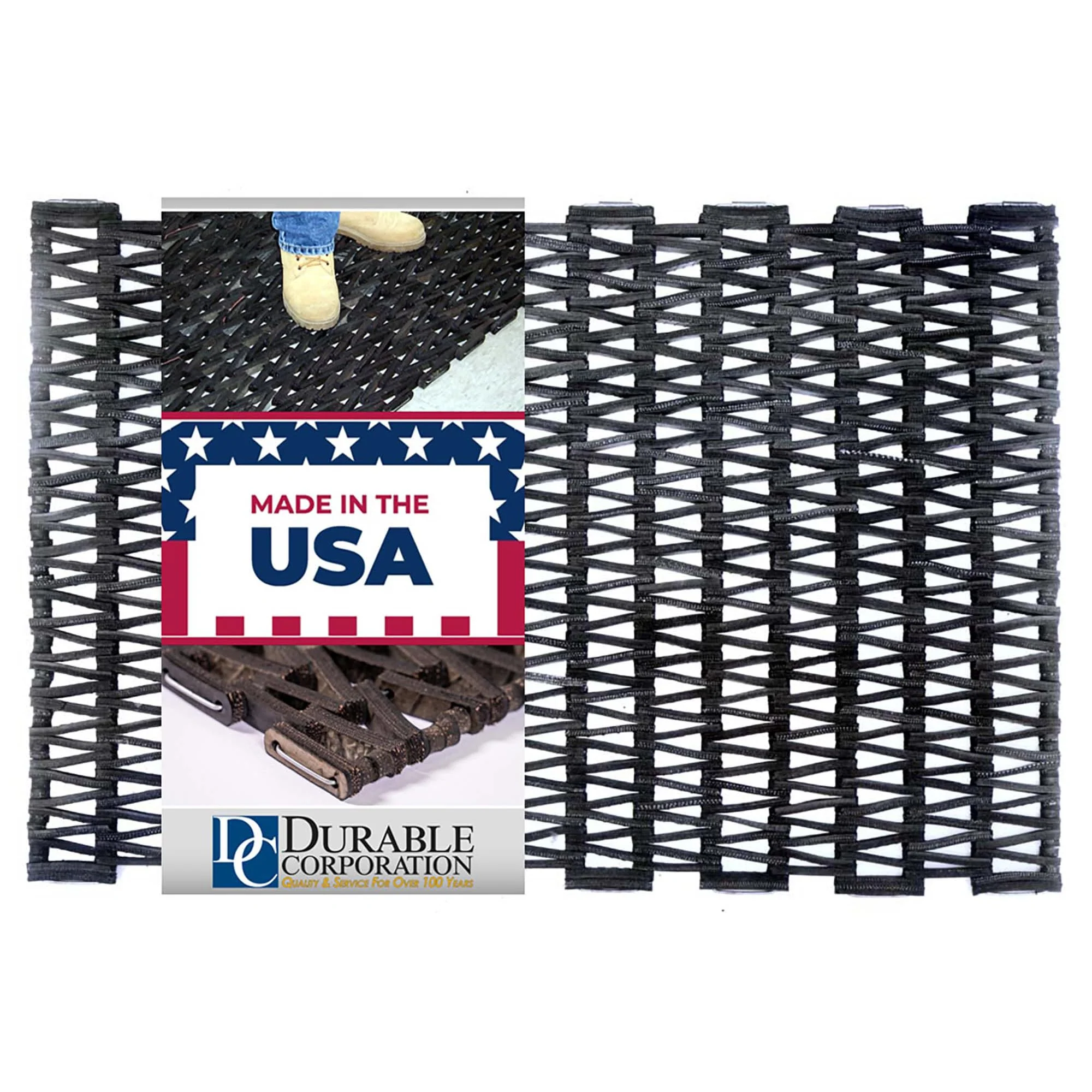 Durable 108H2030 Durite Recycled Tire-Link Outdoor Entrance Mat Herringbone Weave, 30"L x 20"W, Black