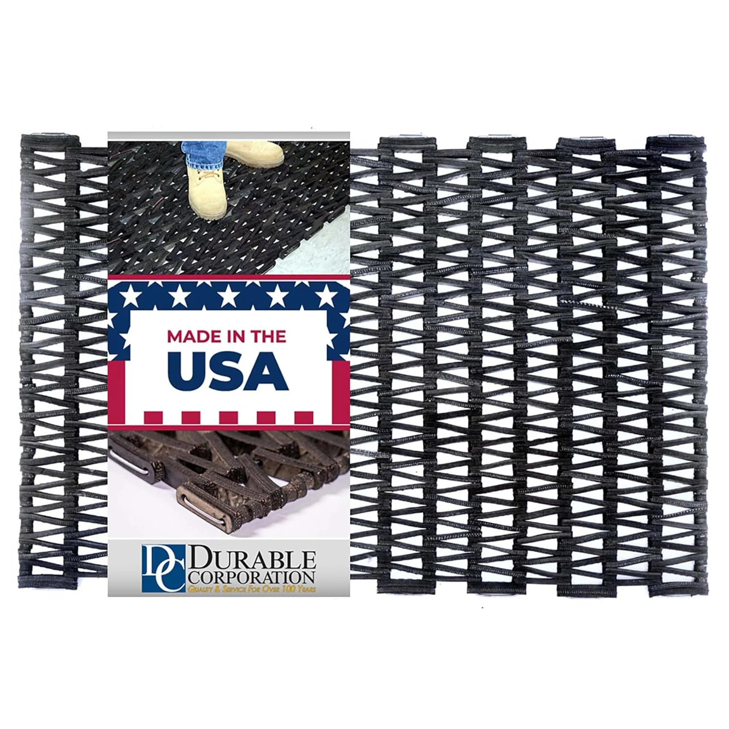 Durable 108H2030 Durite Recycled Tire-Link Outdoor Entrance Mat Herringbone Weave, 30"L x 20"W, Black - Image 2