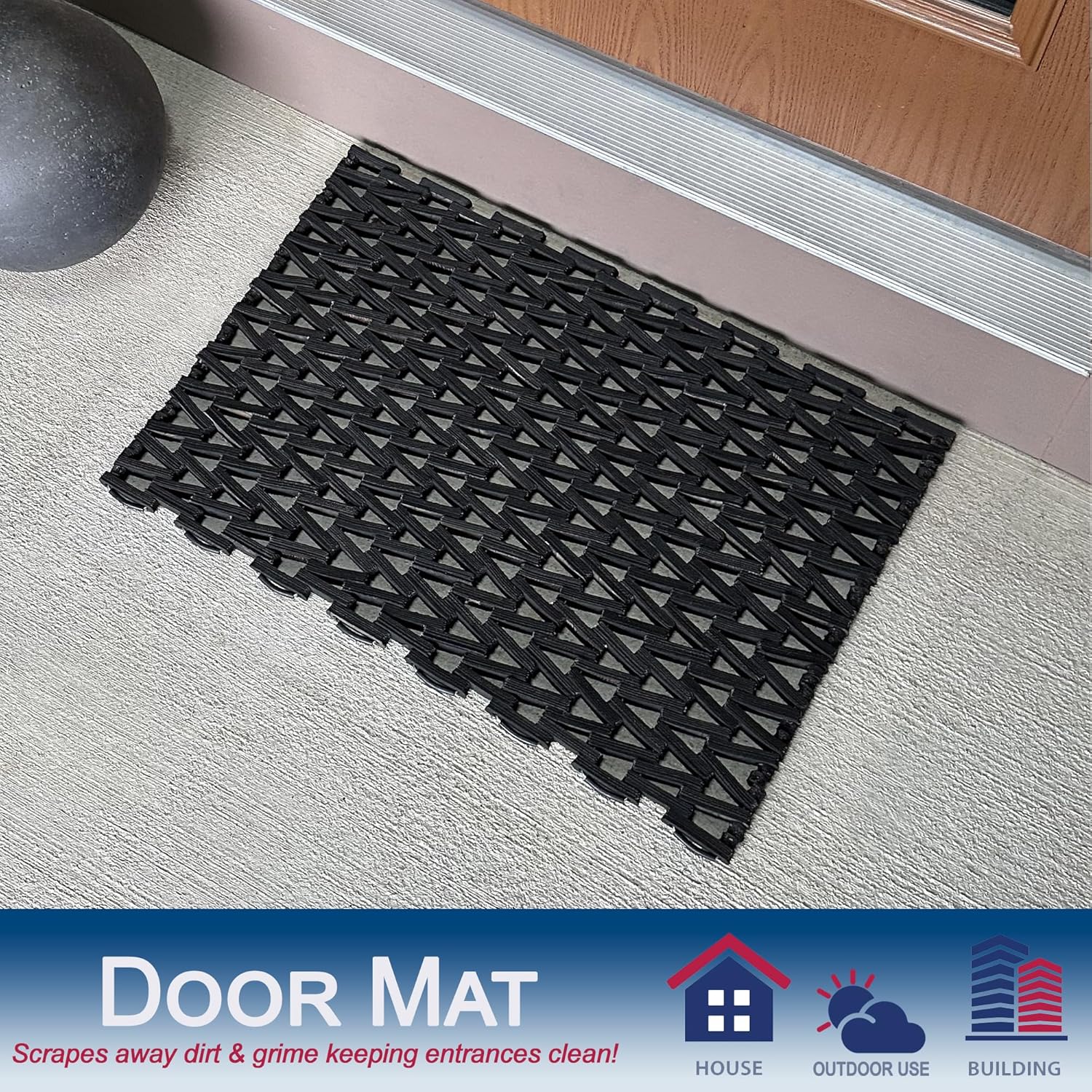 Durable 108H2030 Durite Recycled Tire-Link Outdoor Entrance Mat Herringbone Weave, 30"L x 20"W, Black - Image 7