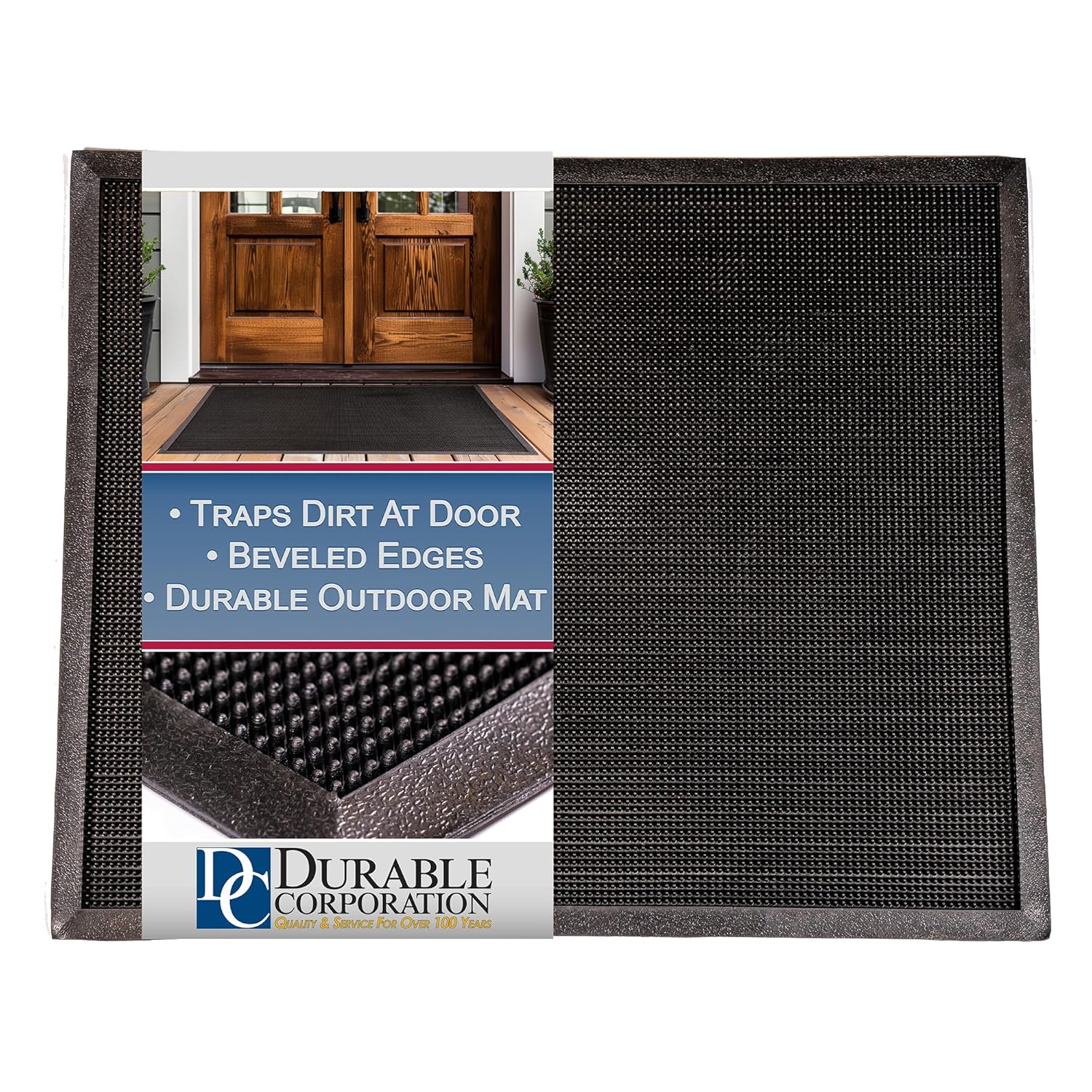 Durable Corporation-396S2432 Heavy Duty Rubber Fingertip Outdoor Entrance Mat, 24" x 32", Black - Image 2