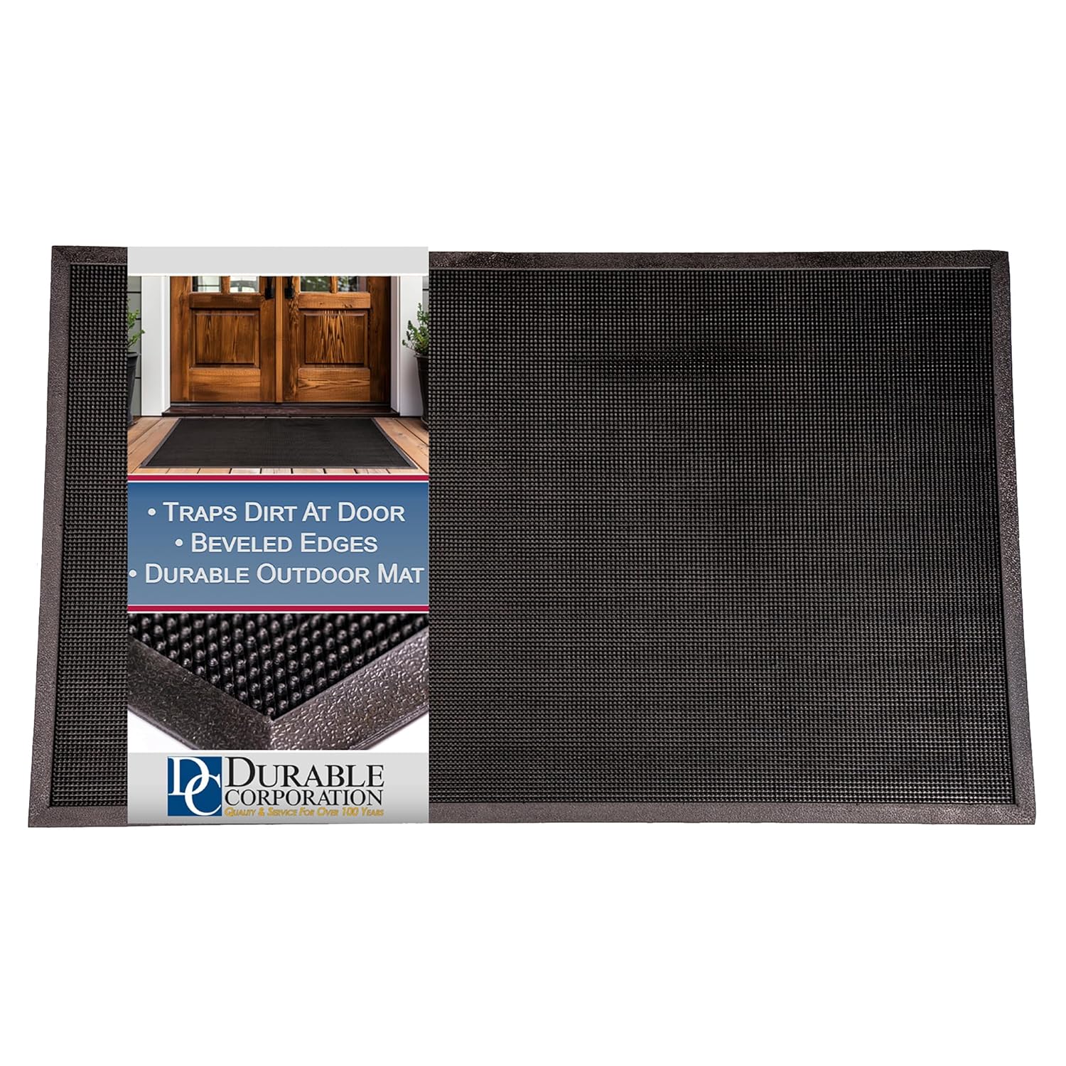 Durable Corporation-396S3672 Heavy Duty Rubber Fingertip Outdoor Entrance Mat, 36" x 72", Black 36" x 72" Mat - Image 2