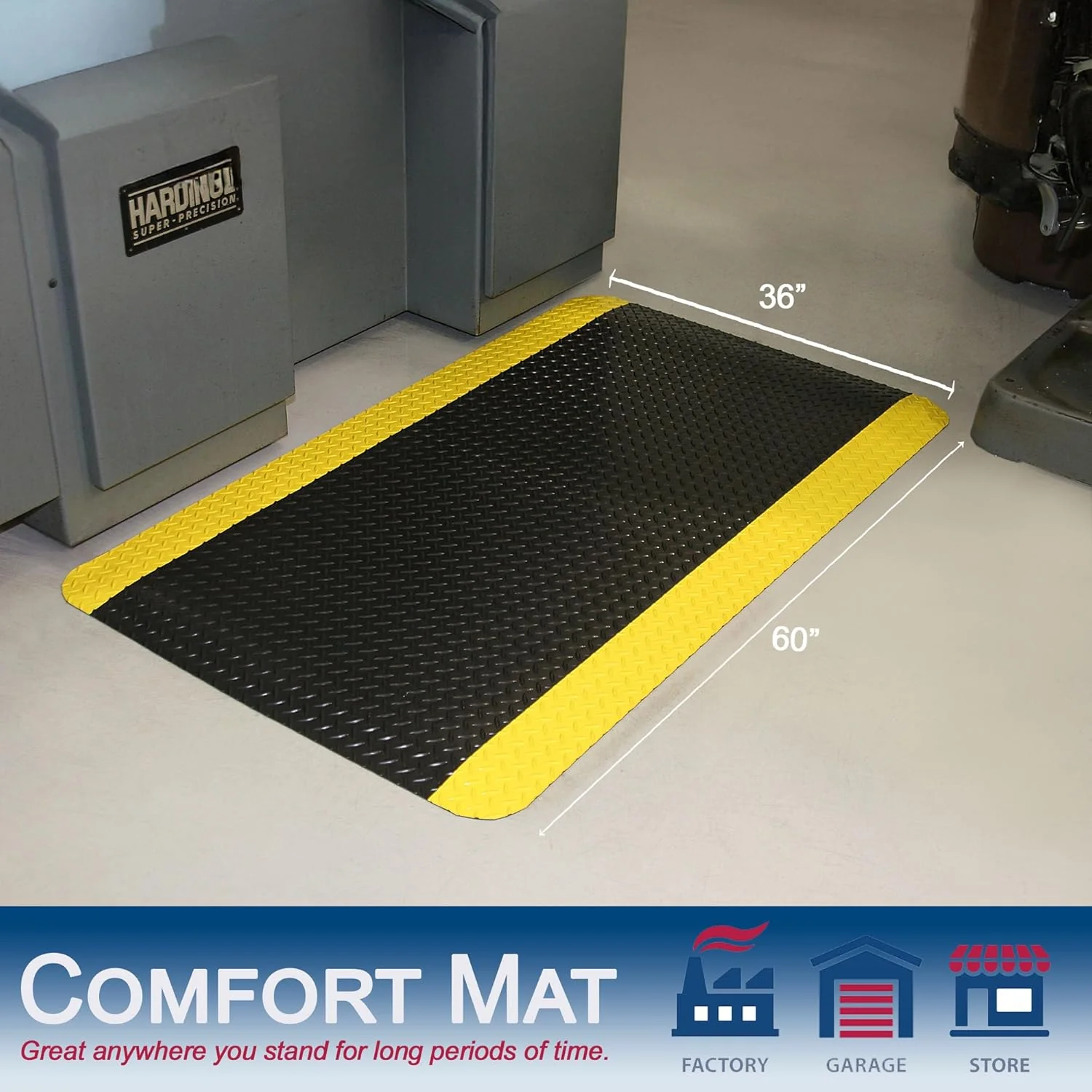 Durable Corporation-442S35BKY Vinyl Diamond-Dek Sponge Industrial Anti-Fgue Floor Mat, 3' x 5', Black with Yellow Border 60"L x 36"W x 0.6"Th Mat - Image 4