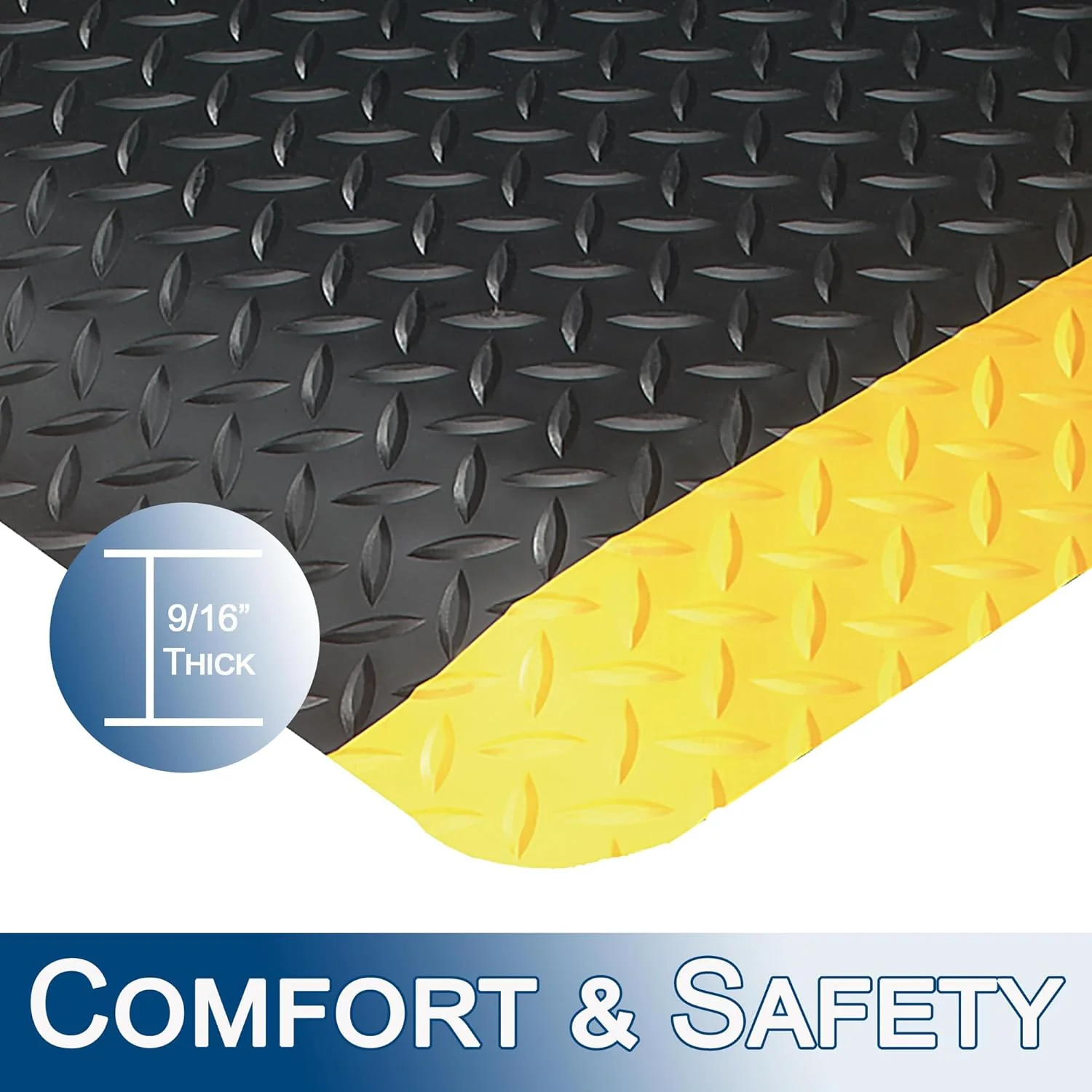 Durable Corporation-442S35BKY Vinyl Diamond-Dek Sponge Industrial Anti-Fgue Floor Mat, 3' x 5', Black with Yellow Border 60"L x 36"W x 0.6"Th Mat - Image 5