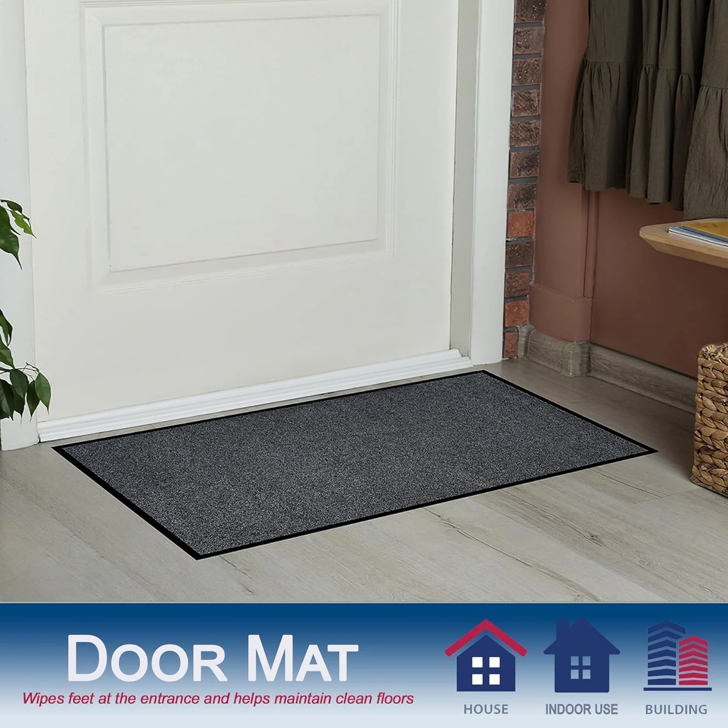 Durable Corporation-654S35 Wipe-N-Walk Vinyl Backed Indoor Carpet Entrance Mat, 3' x 5', Charcoal Charcoal 3' x 5' 3' x 4' - Image 3