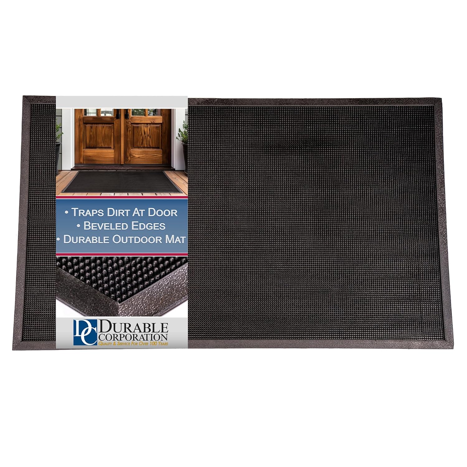 Heavy Duty Rubber Fingertip Entrance Mat, for Outdoor Areas 28" Width x 46" Length x 5/8" Thickness, Black - Image 2