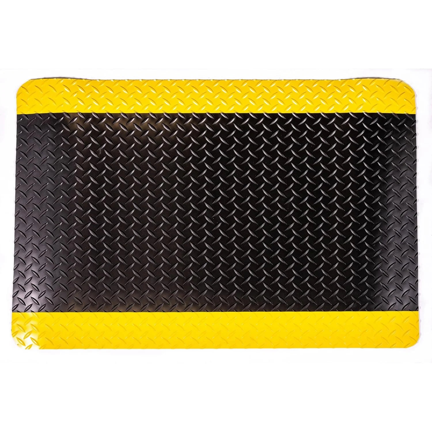 Vinyl Heavy Duty Diamond-Dek Sponge Industrial Anti-Fatigue Floor Mat, 3' x 5', Black with Yellow Border 3' x 5' Solid - Image 3