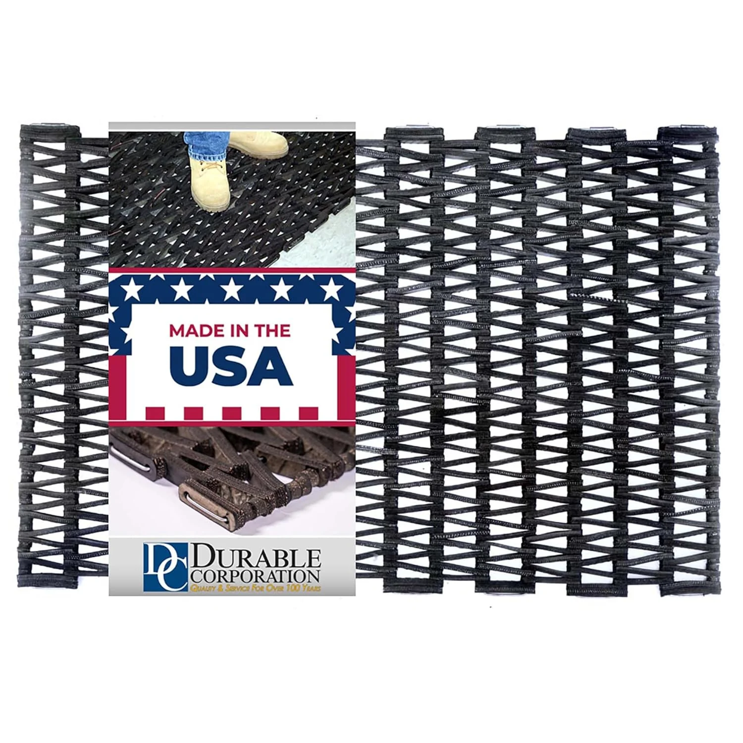 Durable Durite Recycled Tire-Link Outdoor Entrance Mat, Herringbone Weave, 17" x 25", Black - Image 2
