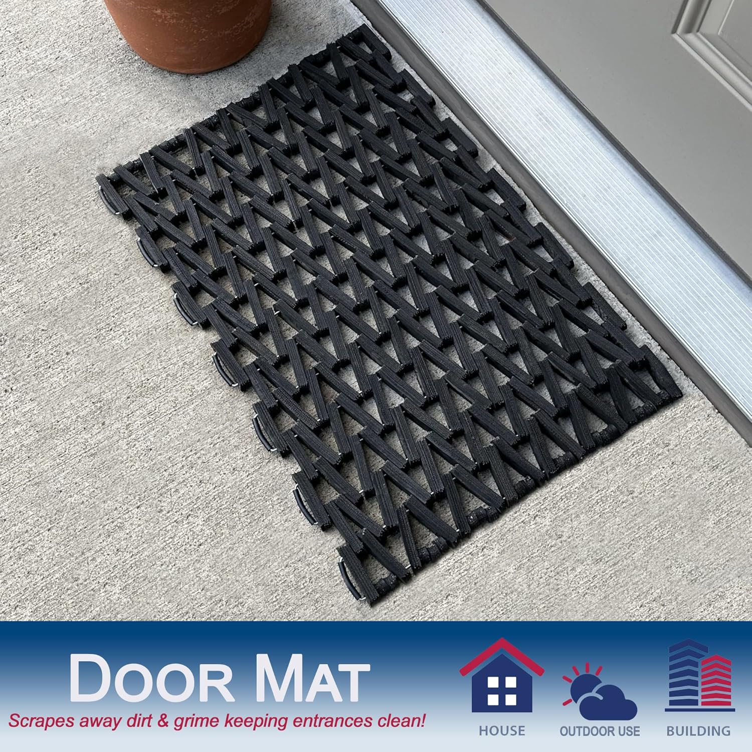 Durable Durite Recycled Tire-Link Outdoor Entrance Mat, Herringbone Weave, 17" x 25", Black - Image 7