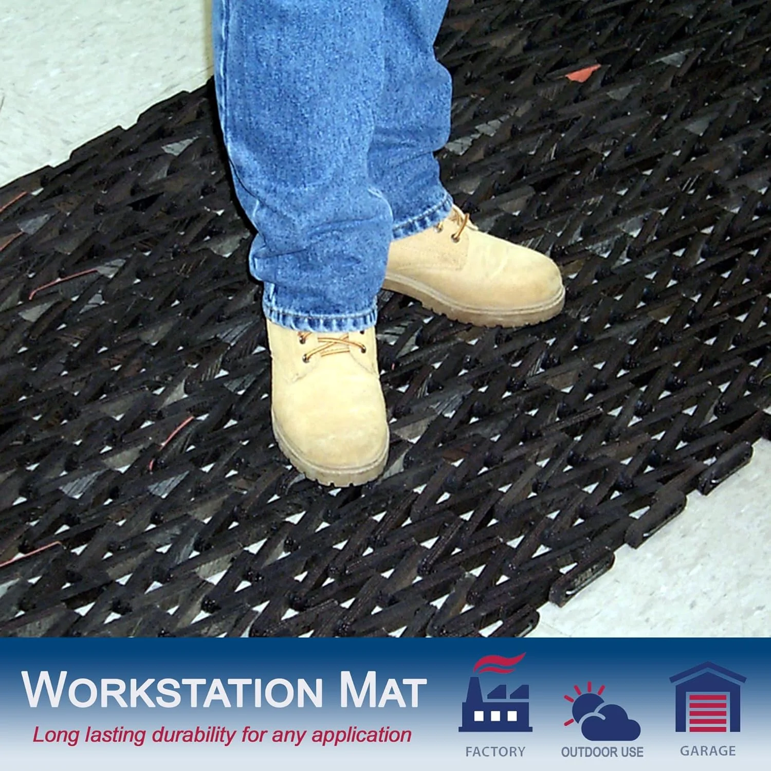Durable Durite Recycled Tire-Link Outdoor Entrance Mat, Herringbone Weave, 24" x 48", Black 2' x 4' (Rectangular) - Image 4