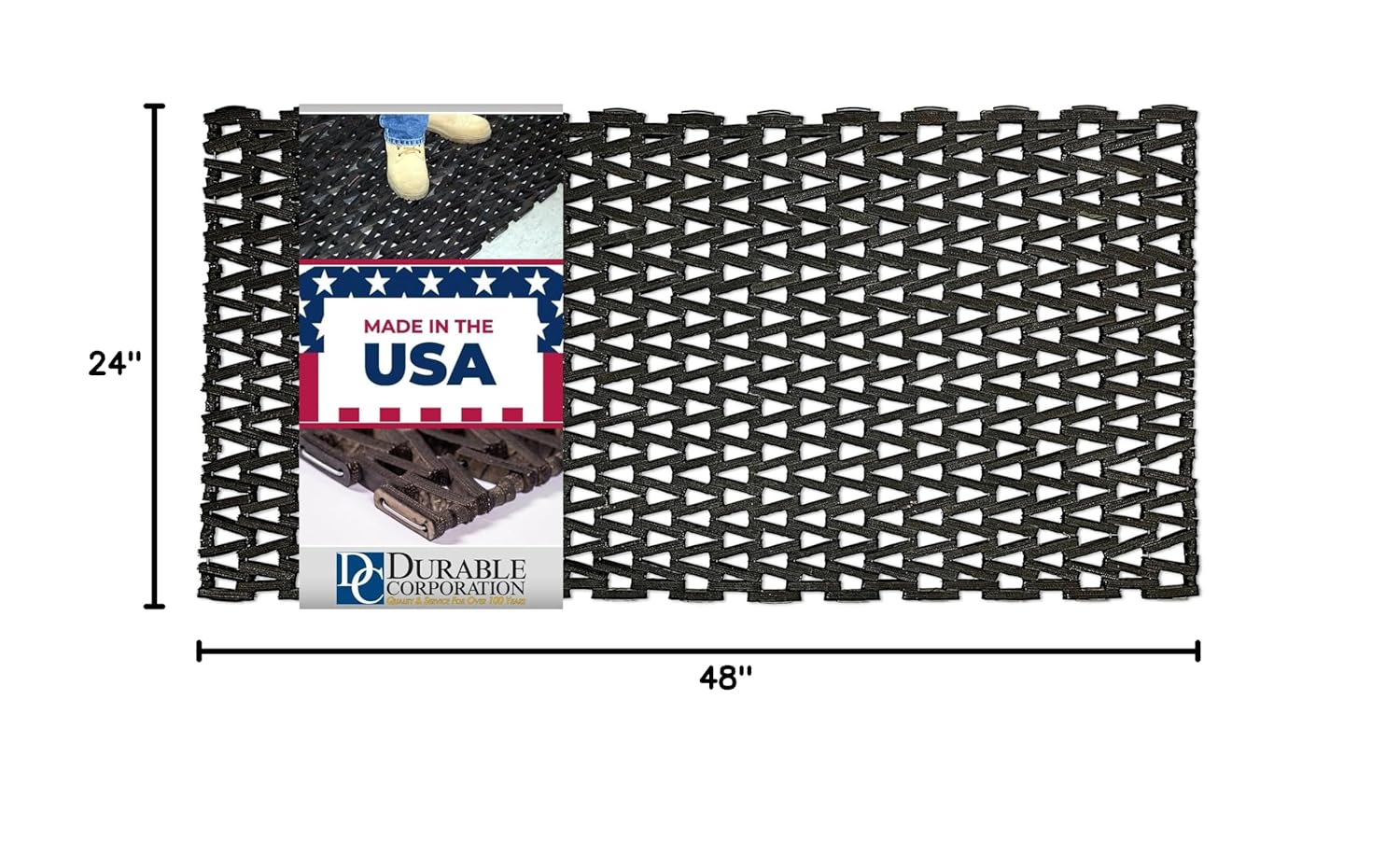 Durable Durite Recycled Tire-Link Outdoor Entrance Mat, Herringbone Weave, 24" x 48", Black 2' x 4' (Rectangular) - Image 7