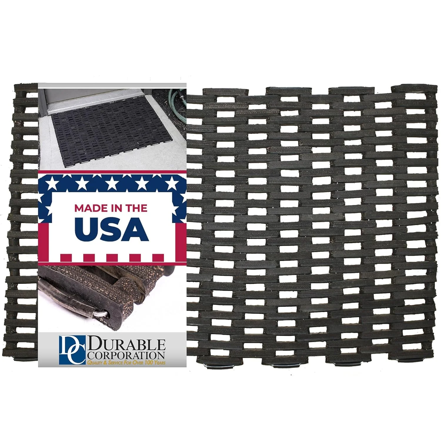 Durable Durite Recycled Tire-Link Outdoor Entrance Mat, Straight Weave, 20" x 30", Black - Image 2